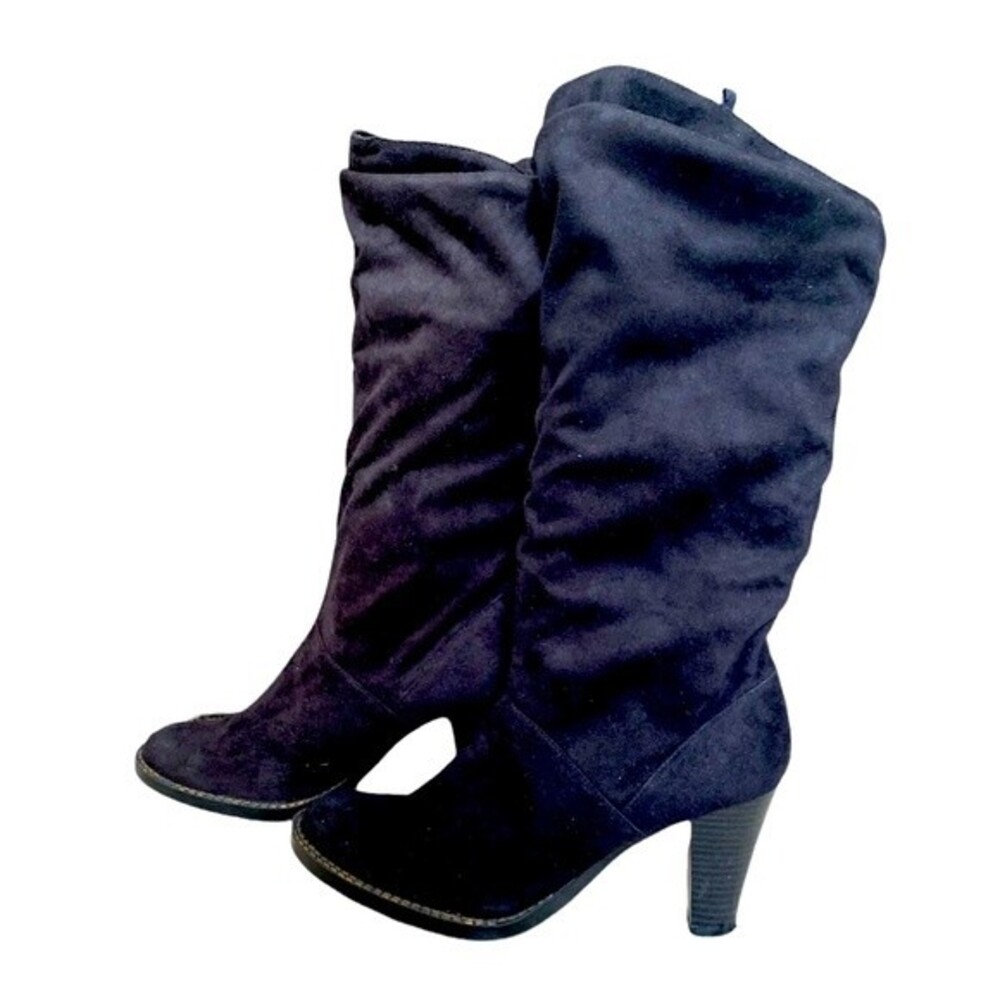 No Boundaries Annette Women's Slouchy Dress Boots Heel Sz  7.5 Black Faux Suede